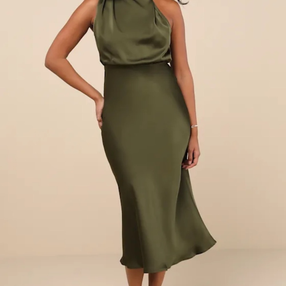 Elegant Olive Green Sleeveless Dress